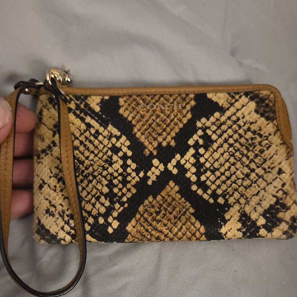 Coach Tan and Black Snake Pattern Wristlet
